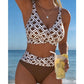🔥 Letzter Tag! 50% Rabatt Damen High Waist Bikini-Set ⚫ Geometrisches Muster, Wickel-Oberteil mit Bauchweg-Effekt für Strand & Pool