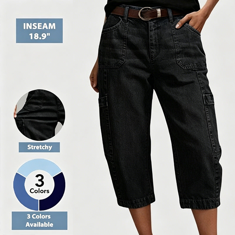 🔥 Letzter Tag! 50% Rabatt Damen 3/4 Cargo Jeans ✨ Lässige elastische verkürzte Jeans für Alltag & Freizeit