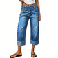 Damen Weite Bein Cropped Jeans Knopf Hohe Taille Denim Hose