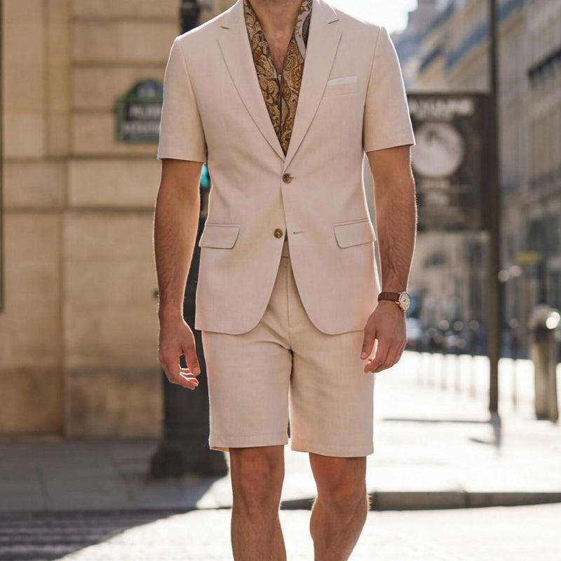 ✈️Kostenlose Lieferung☀️ 50 % RABATT FÜR BEGRENZTE ZEIT! 👔 Herren Leinen Anzug 2-Teiler – Kurzarm Sakko + Shorts, eiskalter atmungsaktiver Stoff für Sommer Hochzeit & Feier 🤍