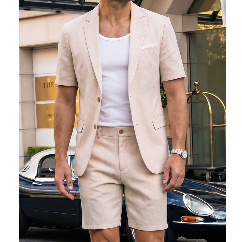 ✈️Kostenlose Lieferung☀️ 50 % RABATT FÜR BEGRENZTE ZEIT! 👔 Herren Leinen Anzug 2-Teiler – Kurzarm Sakko + Shorts, eiskalter atmungsaktiver Stoff für Sommer Hochzeit & Feier 🤍