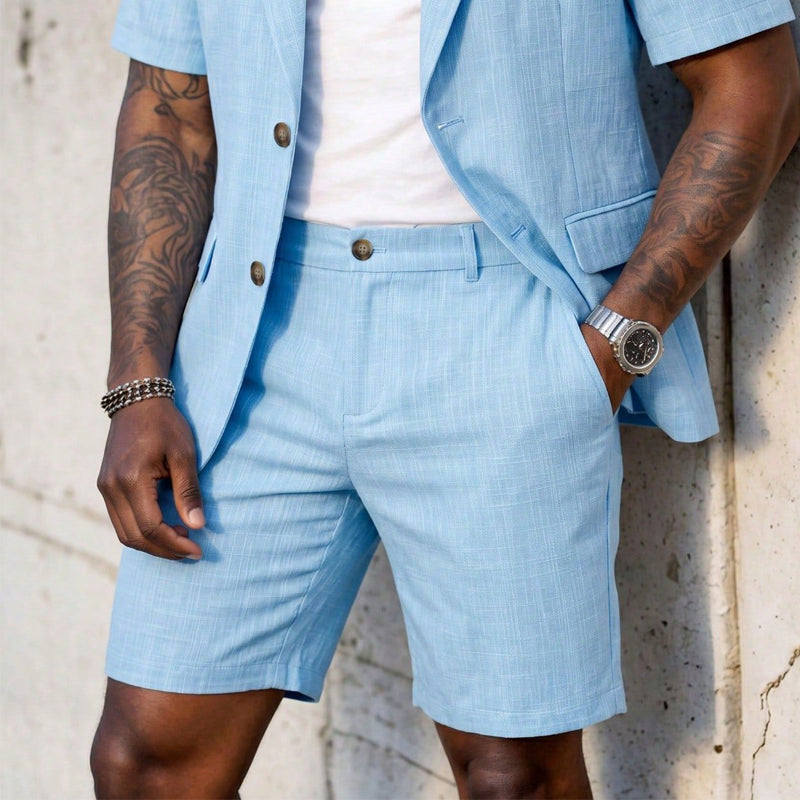 ✈️Kostenlose Lieferung☀️ 50 % RABATT FÜR BEGRENZTE ZEIT! 👔 Herren Leinen Anzug 2-Teiler – Kurzarm Sakko + Shorts, eiskalter atmungsaktiver Stoff für Sommer Hochzeit & Feier 🤍