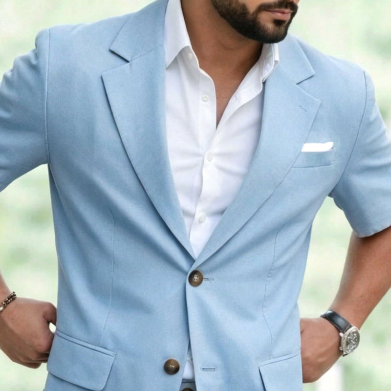 ✈️Kostenlose Lieferung☀️ 50 % RABATT FÜR BEGRENZTE ZEIT! 👔 Herren Leinen Anzug 2-Teiler – Kurzarm Sakko + Shorts, eiskalter atmungsaktiver Stoff für Sommer Hochzeit & Feier 🤍