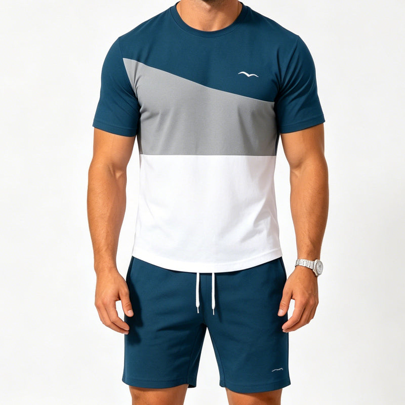 👕 50% Rabatt: Herren 2-Teiler Freizeit-Set | Colorblock T-Shirt & Shorts für Alltag & Sport 🌿