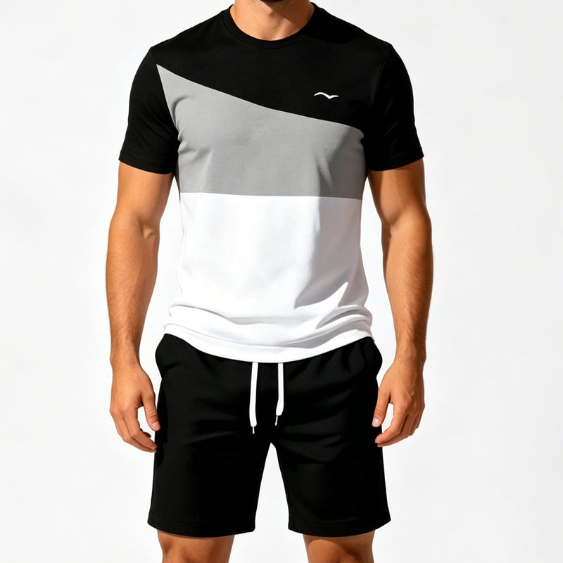 👕 50% Rabatt: Herren 2-Teiler Freizeit-Set | Colorblock T-Shirt & Shorts für Alltag & Sport 🌿