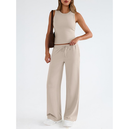 🔥 Letzter Tag! 50% Rabatt 2-teiliges Damen Casual Set 🤍 Ärmelloses Top + High-Waist Hose