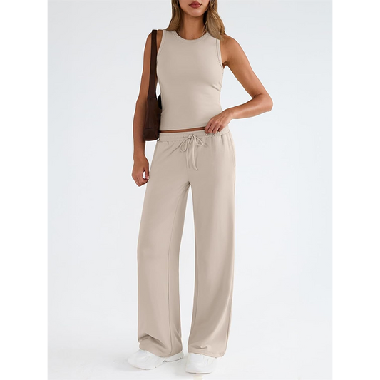 🔥 Letzter Tag! 50% Rabatt 2-teiliges Damen Casual Set 🤍 Ärmelloses Top + High-Waist Hose