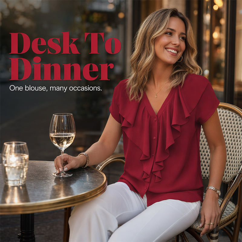 🔥 Letzter Tag! 50% Rabatt Damen V-Ausschnitt Rüschen Bluse 🍷 Elegant für Büro & Abend