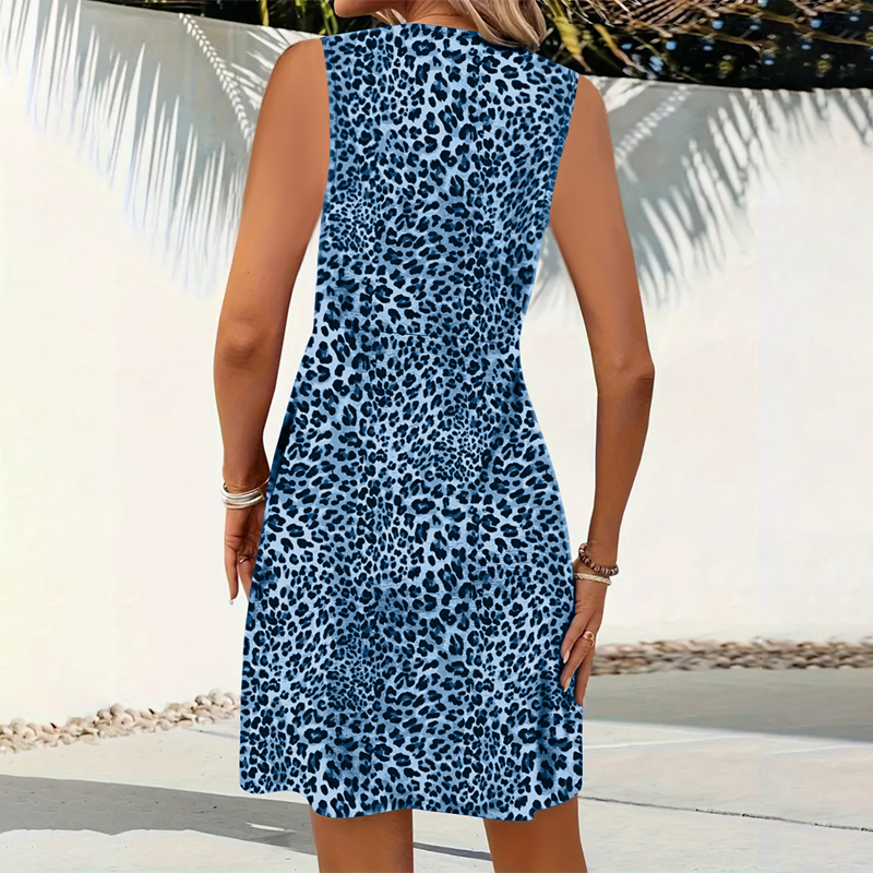 Damen Minikleid mit V-Ausschnitt und Leopardenmuster