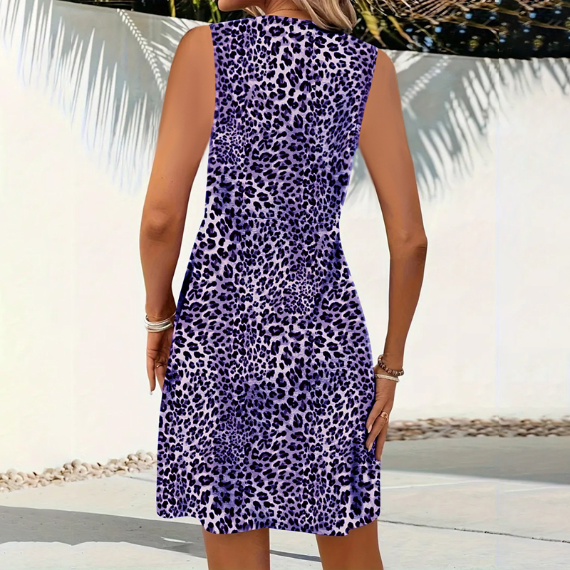 Damen Minikleid mit V-Ausschnitt und Leopardenmuster