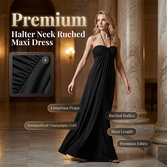 🔥 Letzter Tag! 50% Rabatt Damen Halter Maxikleid + Cardigan Set 🖤 Gerafft, edel für Abend & Feiern