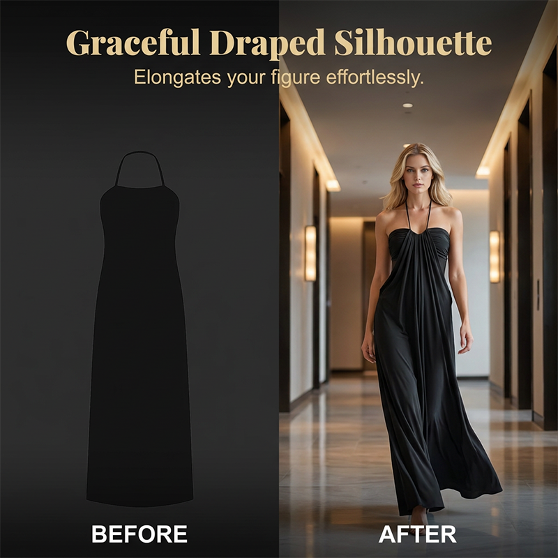 Neckholder Gerafftes Maxi-Kleid & Cardigan-Set