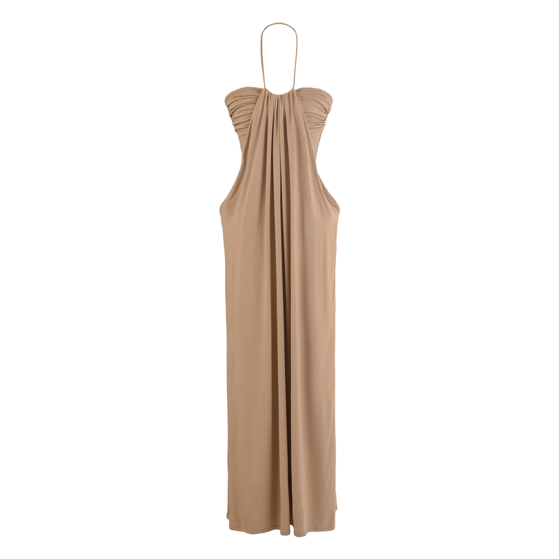 Neckholder Gerafftes Maxi-Kleid & Cardigan-Set