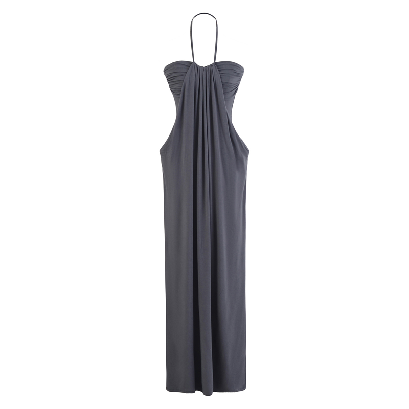 Neckholder Gerafftes Maxi-Kleid & Cardigan-Set