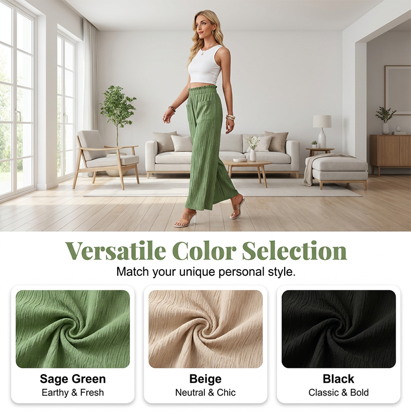 🔥 Letzter Tag! 50% Rabatt Damen Weite Crinkle Hose 🌿 Salbeigrün, luftig für Sommer & Alltag