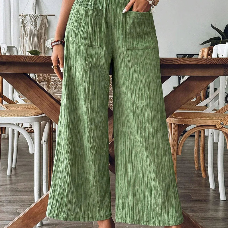 🔥 Letzter Tag! 50% Rabatt Damen Weite Crinkle Hose 🌿 Salbeigrün, luftig für Sommer & Alltag