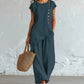🌺 50 % RABATT FÜR BEGRENZTE ZEIT! 👗 Damen Zweiteiler Set – Asymmetrisches Top mit Knopfdetail + Weitbein Hose, leichter Stoff für Sommer & Urlaub 🤎