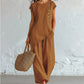 🌺 50 % RABATT FÜR BEGRENZTE ZEIT! 👗 Damen Zweiteiler Set – Asymmetrisches Top mit Knopfdetail + Weitbein Hose, leichter Stoff für Sommer & Urlaub 🤎