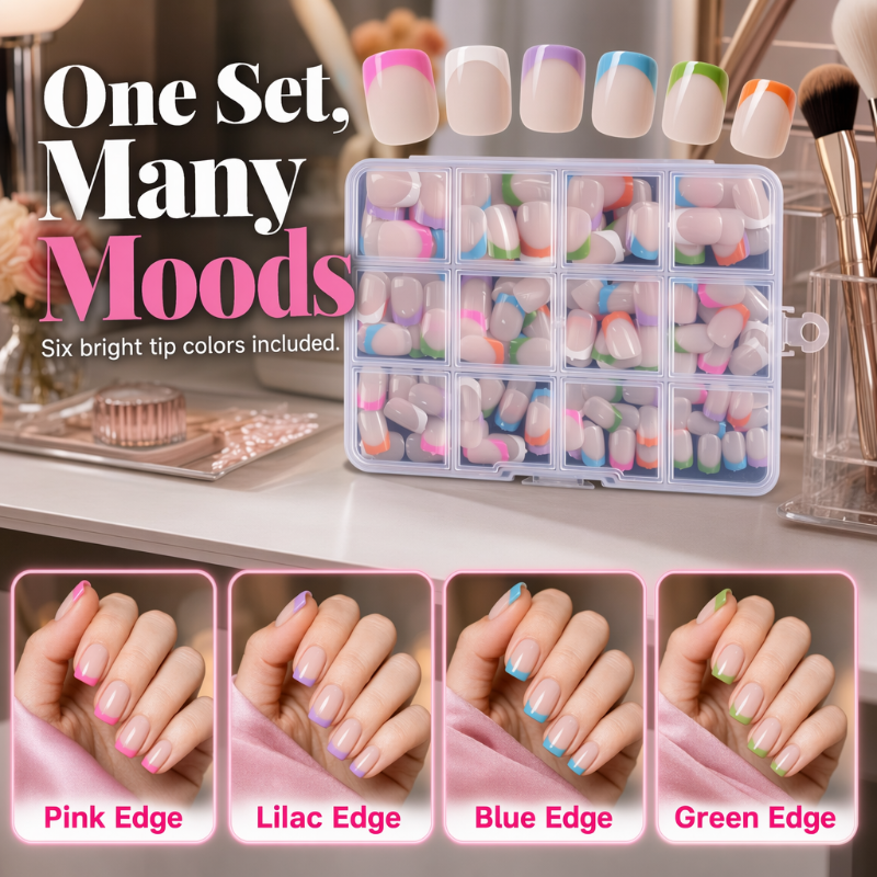 💅 50 % RABATT FÜR BEGRENZTE ZEIT! ✨ Color Pop Aufkleb-Kunstnägel Set mit 288 Stück – 12 Größen, einfache Anwendung, salonfertiger French-Look ohne Nagellack