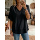 💕 50 % Rabatt – Damen V-Ausschnitt Kurzarm-Top | Locker, atmungsaktiv & vielseitig kombinierbar | Boho-Stil für Sommer & Alltag ☀️