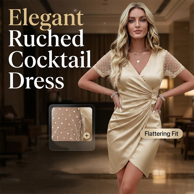 ✨ RABATT LÄUFT AB! 50% reduziert – Damen Satin Partykleid mit geraffter Taille, transparenten Perlenärmeln für Hochzeiten & Cocktailabende