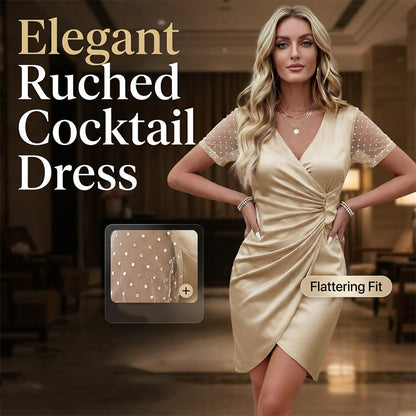 ✨ RABATT LÄUFT AB! 50% reduziert – Damen Satin Partykleid mit geraffter Taille, transparenten Perlenärmeln für Hochzeiten & Cocktailabende