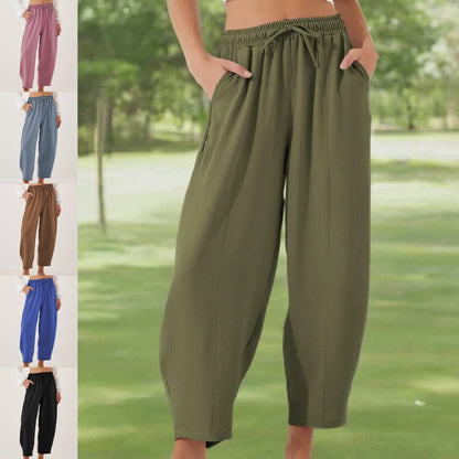 Damen Casual Weite Bein Hose mit Kordelzug