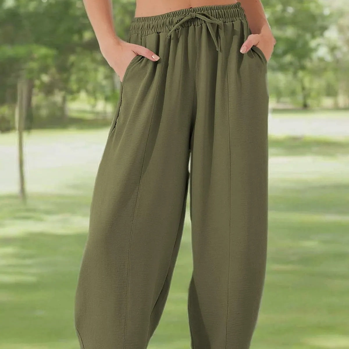 Damen Casual Weite Bein Hose mit Kordelzug