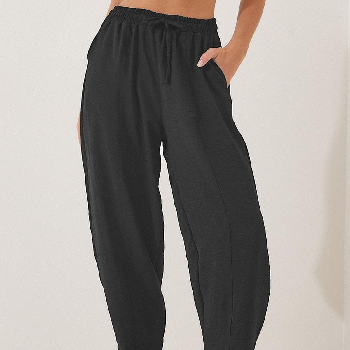 Damen Casual Weite Bein Hose mit Kordelzug
