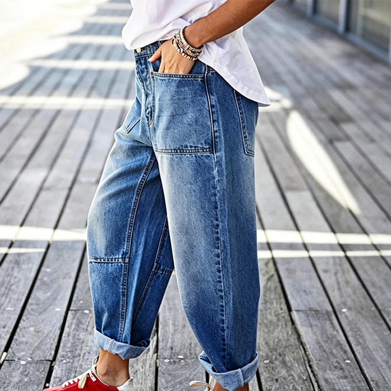 ☀️ 50 % RABATT FÜR BEGRENZTE ZEIT! 👖 Damen Barrel Leg Jeans mit aufgesetzten Taschen – Hoch sitzender Schnitt, weicher Waschdenim und retro Look für Alltag & Freizeit 🩶