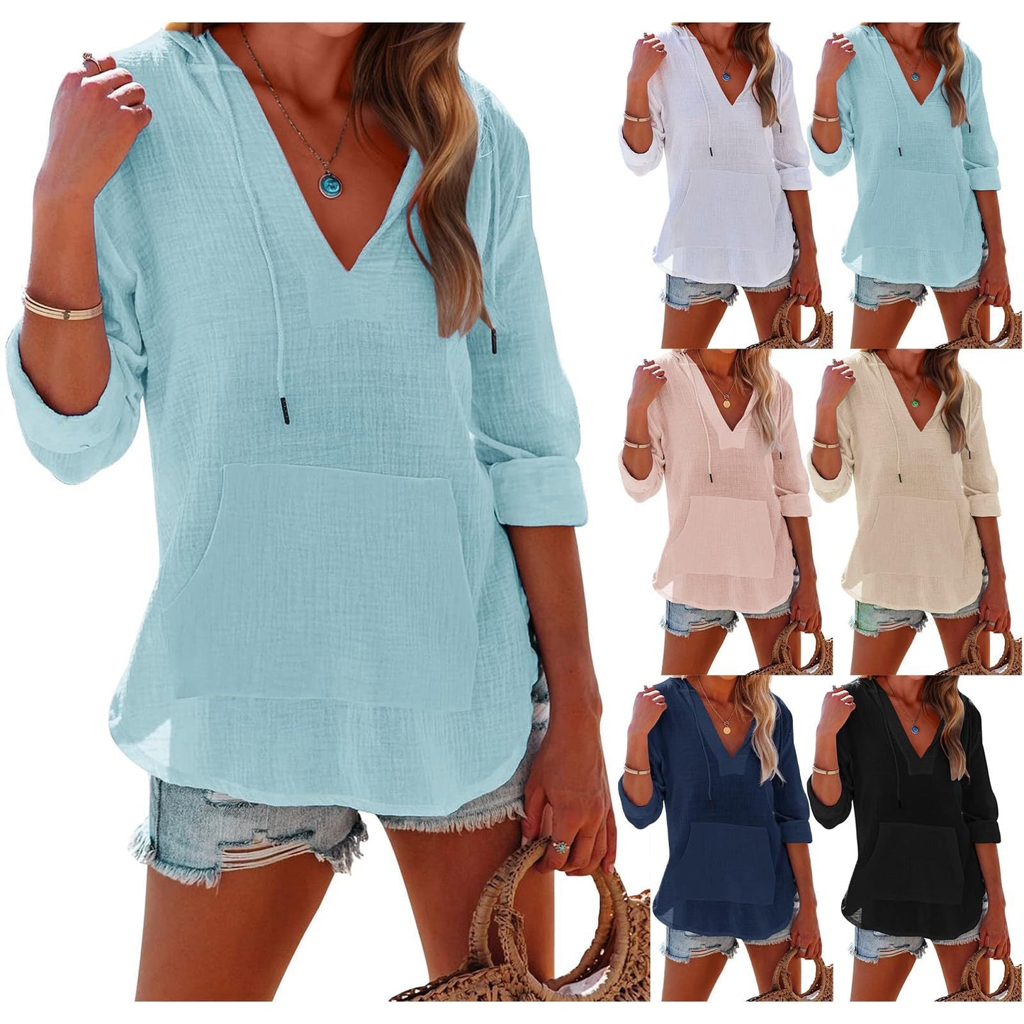 🔥 50% RABATT | Damen Oversize Kapuzenbluse 🩱 Luftig lässig mit Kängurutasche für Strand & Alltag