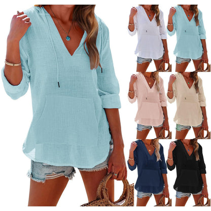 🔥 50% RABATT | Damen Oversize Kapuzenbluse 🩱 Luftig lässig mit Kängurutasche für Strand & Alltag