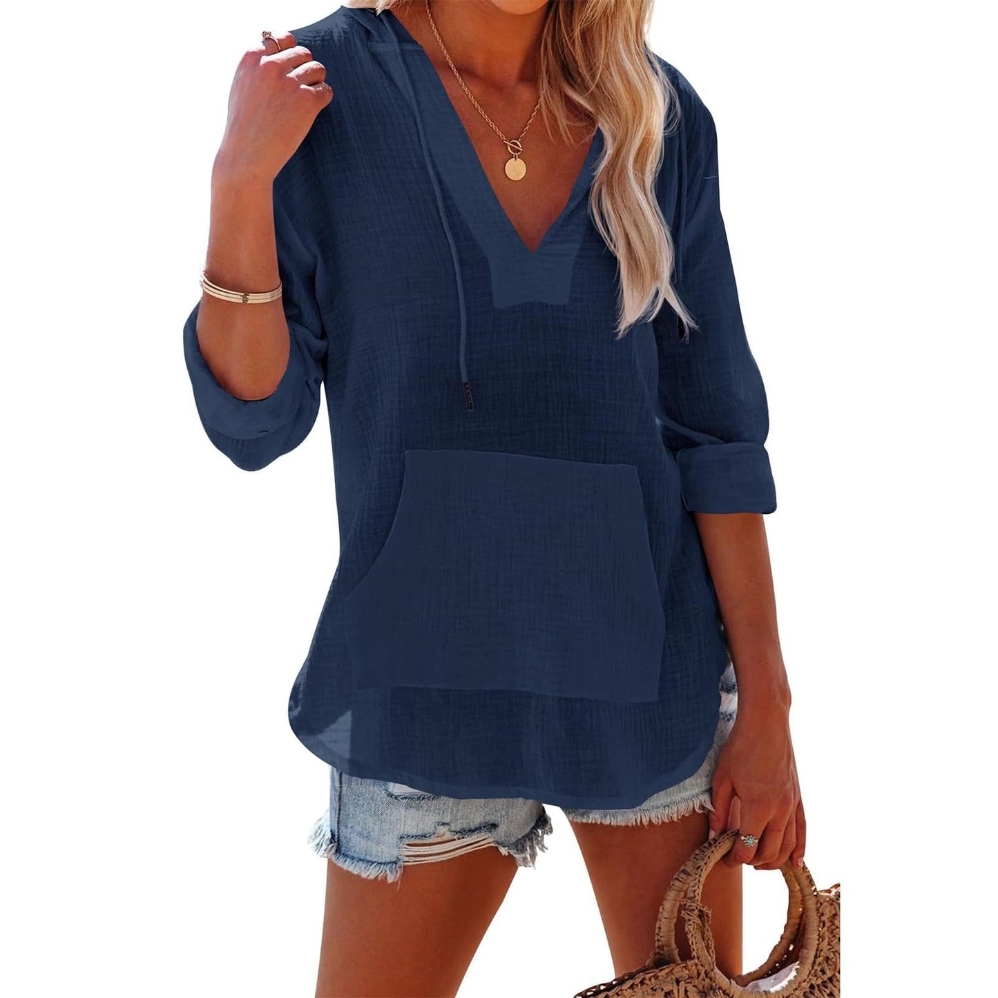 🔥 50% RABATT | Damen Oversize Kapuzenbluse 🩱 Luftig lässig mit Kängurutasche für Strand & Alltag
