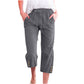 Damen Uni Kordelzug Baumwoll-Leinen Caprihose