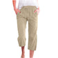 Damen Uni Kordelzug Baumwoll-Leinen Caprihose
