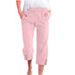Damen Uni Kordelzug Baumwoll-Leinen Caprihose
