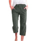 Damen Uni Kordelzug Baumwoll-Leinen Caprihose