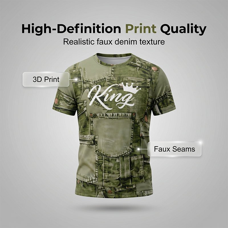 🔥 NUR SOLANGE DER VORRAT REICHT – 50% RABATT! 🎉 Herren Sportset mit Kunstdenim Print – Kurzarm T-Shirt + Cargo Shorts, elastischer Stoff für Fitness, Laufen & Alltag