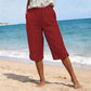 🌿 50 % RABATT FÜR BEGRENZTE ZEIT! 👖 Damen Leinenmix Caprihose mit Gummibund – Luftig atmungsaktiv, Seitentaschen & Knopfdetaill am Saum für Sommer, Urlaub & Alltag