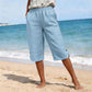 🌿 50 % RABATT FÜR BEGRENZTE ZEIT! 👖 Damen Leinenmix Caprihose mit Gummibund – Luftig atmungsaktiv, Seitentaschen & Knopfdetaill am Saum für Sommer, Urlaub & Alltag