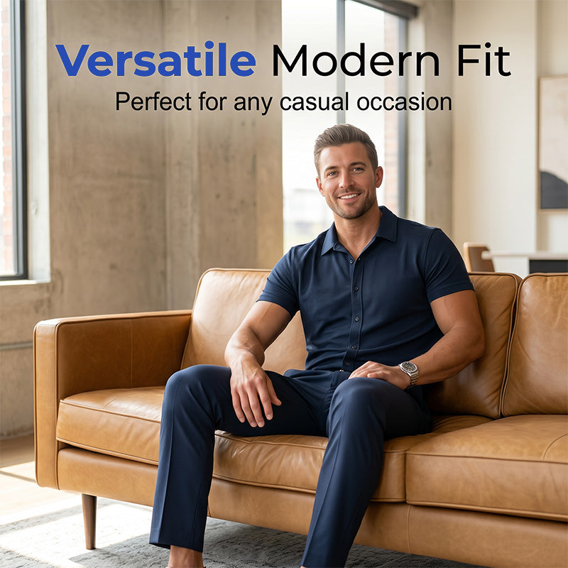 👔 LIMITIERTER 50% RABATT! Herren 2-teiliges Stretch Freizeitset – Kurzarm Poloshirt + Slim Fit Stoffhose, 4-Wege-Stretch, atmungsaktiv für Büro & Alltag