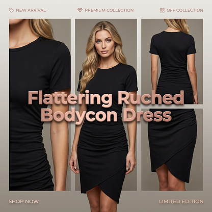 ✨ NEUE PREMIUM KOLLEKTION 50% RABATT! 👗 Damen Bodycon Midikleid mit Seitenraffung – Kurzarm Rundhals, asymmetrischer Saum für Büro, Dates & Alltag