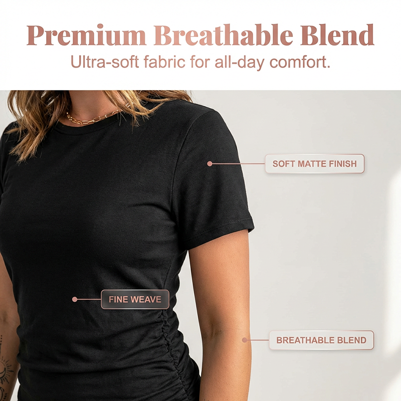 ✨ NEUE PREMIUM KOLLEKTION 50% RABATT! 👗 Damen Bodycon Midikleid mit Seitenraffung – Kurzarm Rundhals, asymmetrischer Saum für Büro, Dates & Alltag