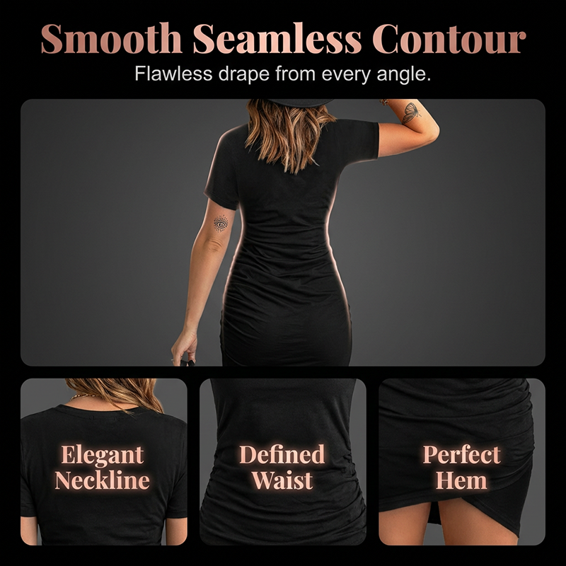 ✨ NEUE PREMIUM KOLLEKTION 50% RABATT! 👗 Damen Bodycon Midikleid mit Seitenraffung – Kurzarm Rundhals, asymmetrischer Saum für Büro, Dates & Alltag