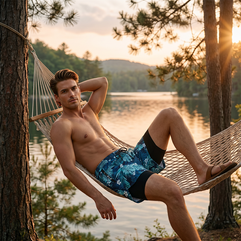 Herren Doppellagige Schnelltrocknende Badehose