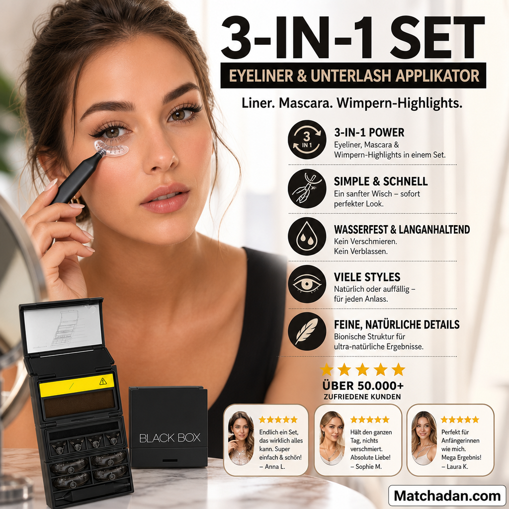 ✨ 50 % RABATT FÜR BEGRENZTE ZEIT! 👁️ 3-in-1 Augen Make-up Set – Eyeliner + Spezialapplikator für untere Wimpern, wasserfest, kinderleicht für perfekte Unterwimpern