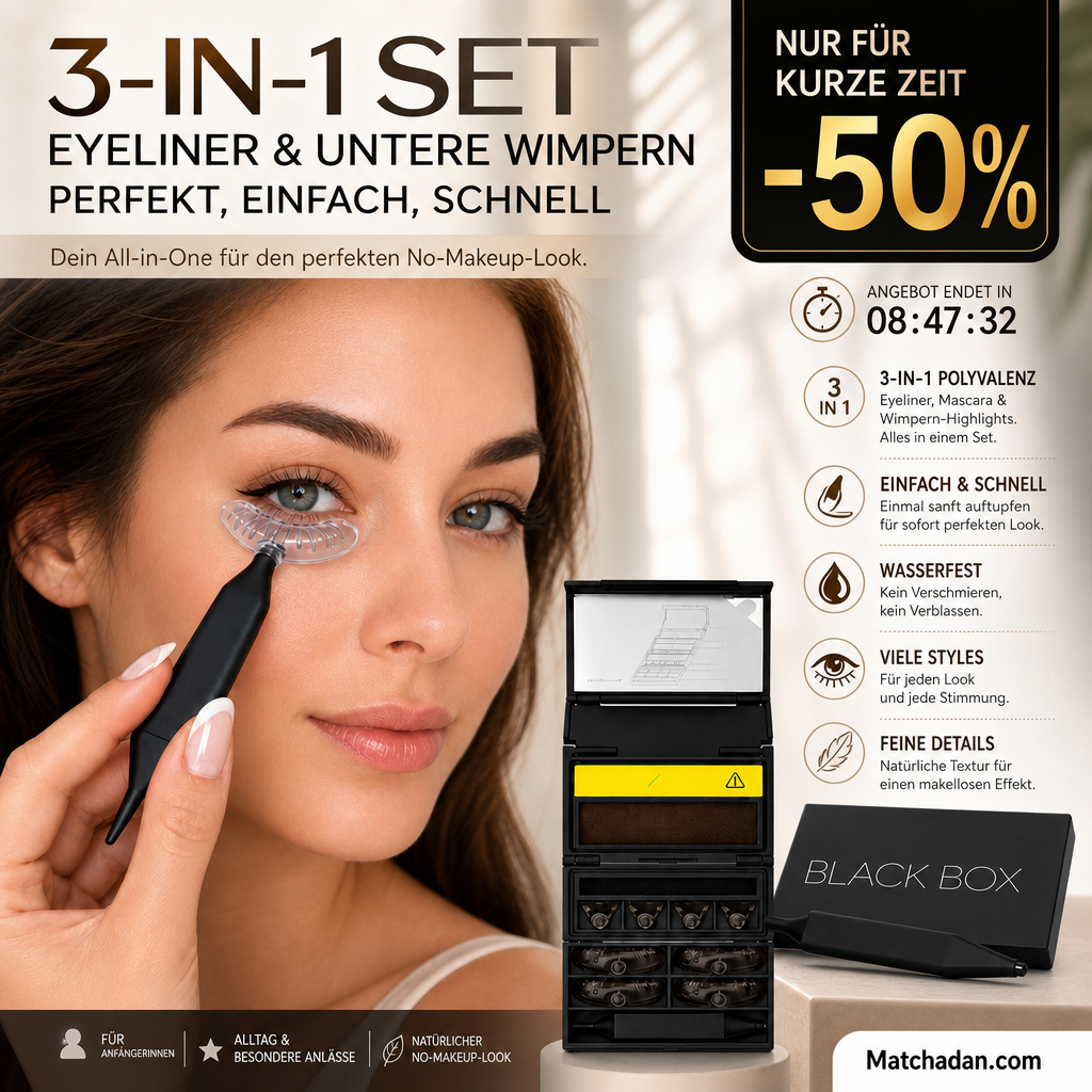 ✨ 50 % RABATT FÜR BEGRENZTE ZEIT! 👁️ 3-in-1 Augen Make-up Set – Eyeliner + Spezialapplikator für untere Wimpern, wasserfest, kinderleicht für perfekte Unterwimpern
