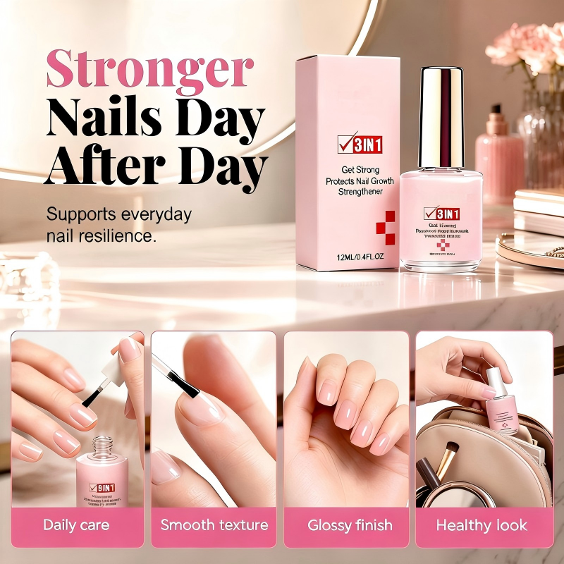 💅 LIMITIERTER 50% RABATT! 3-in-1 Nagelverstärker – Glättet Rillen, strahlender Glanz & täglicher Schutz für brüchige Nägel
