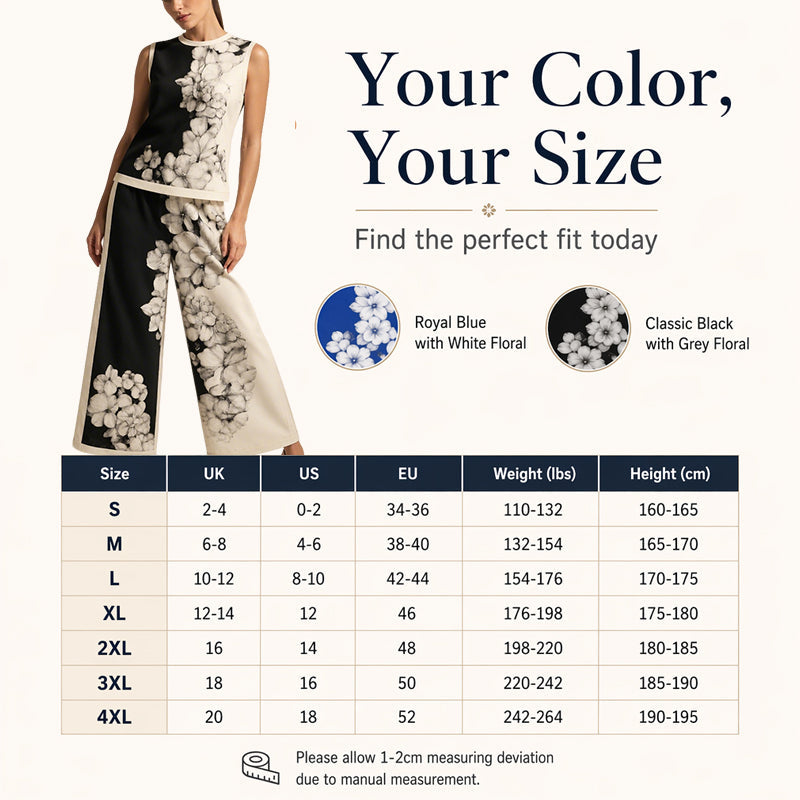 👚 LIMITIERTER 50% RABATT! Damen 2-teiliges Freizeitset mit botanischem Blumenprint – ärmelloses Top + Wide-Leg Hose, weicher atmungsaktiver Stoff, zeitloser eleganter Schnitt
