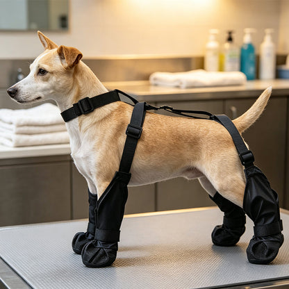 🐾🐕 Waterproof Anti-Drop Dog Boots with Adjustable Harness Suspender – bleiben sicher an den Pfoten! 💧
